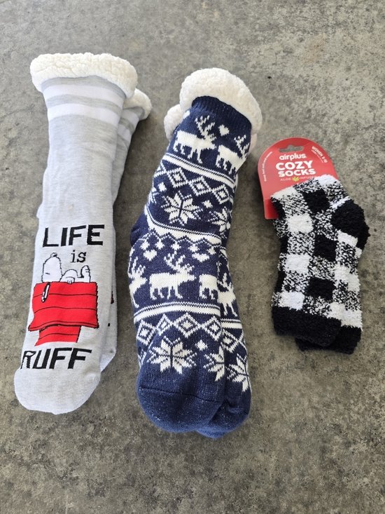 Other - Cozy Women's Sherpa-Lined Novelty Socks - Grey, Navy & Black